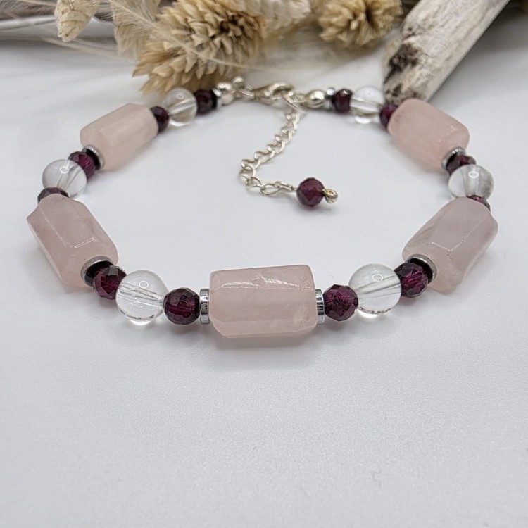 Bransoletka damska - amulet miłości i namiętności granat kwarc różowy