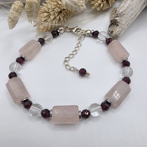 Bransoletka damska - amulet miłości i namiętności granat kwarc różowy