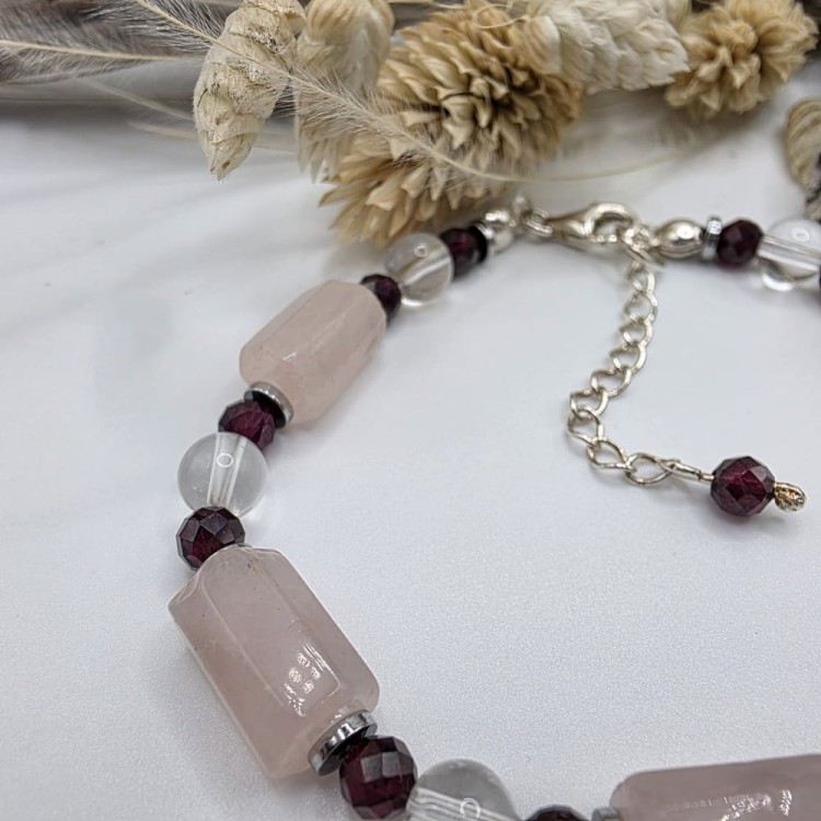 Bransoletka damska - amulet miłości i namiętności granat kwarc różowy