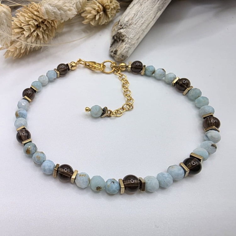 Bransoletka damska z larimaru i kwarcu dymnego