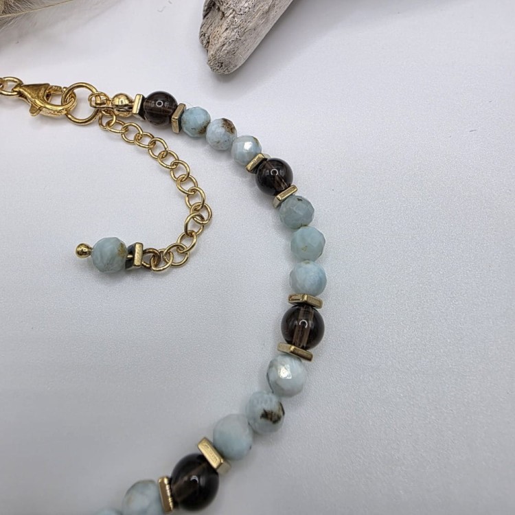 Bransoletka damska z larimaru i kwarcu dymnego