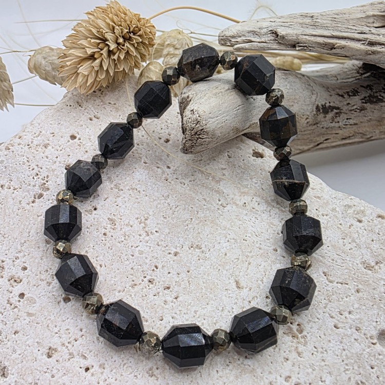 Bransoletka damska ze złocistego obsydianu i pirytu