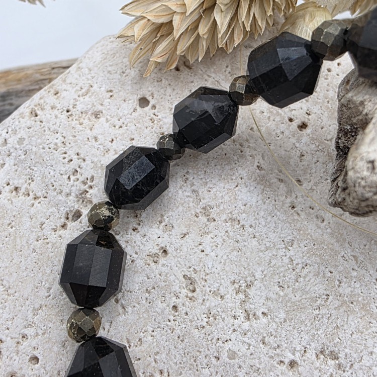 Bransoletka damska ze złocistego obsydianu i pirytu