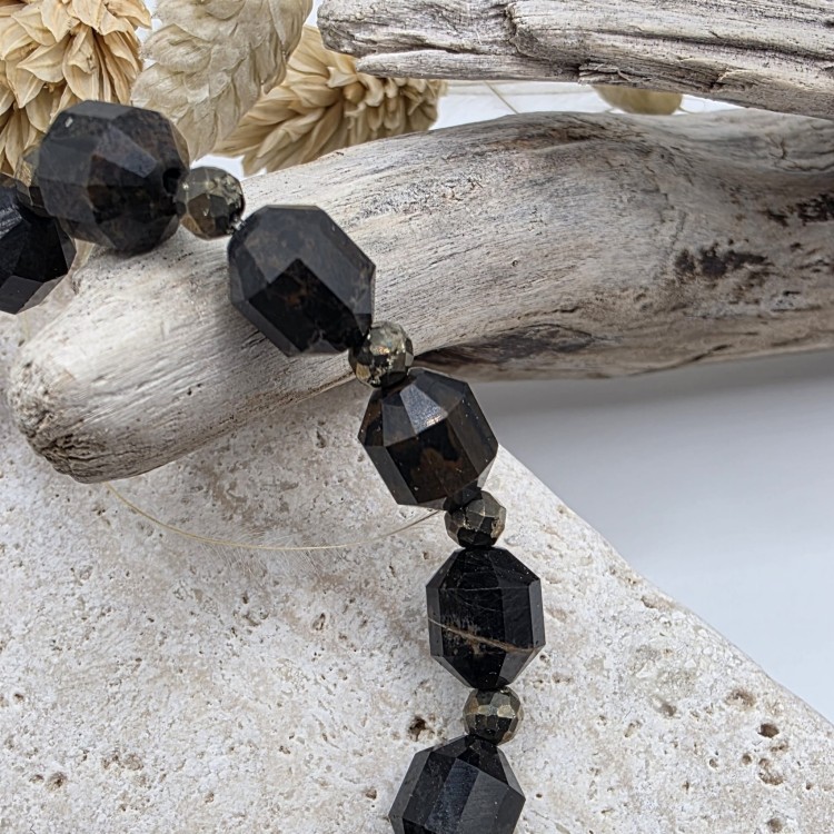 Bransoletka damska ze złocistego obsydianu i pirytu