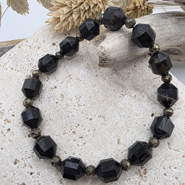 Bransoletka damska ze złocistego obsydianu i pirytu