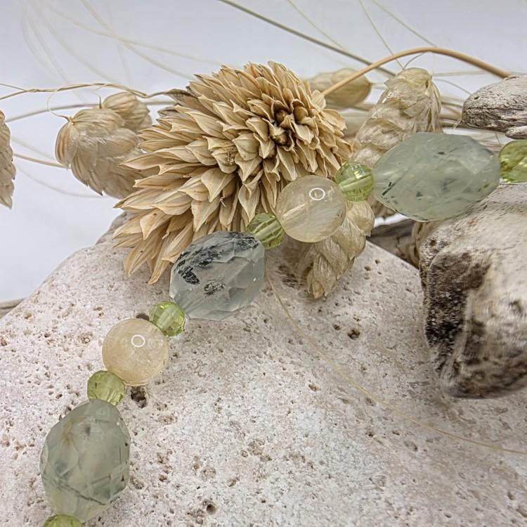 Bransoletka damska z frenitu/prehnitu, cytrynu i oliwinu