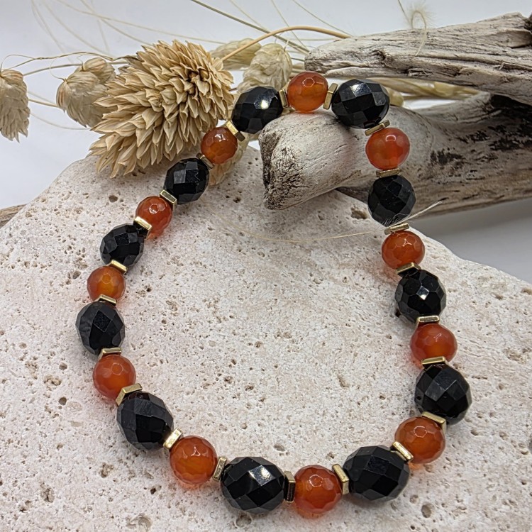 Bransoletka damska z onyksu i karneolu