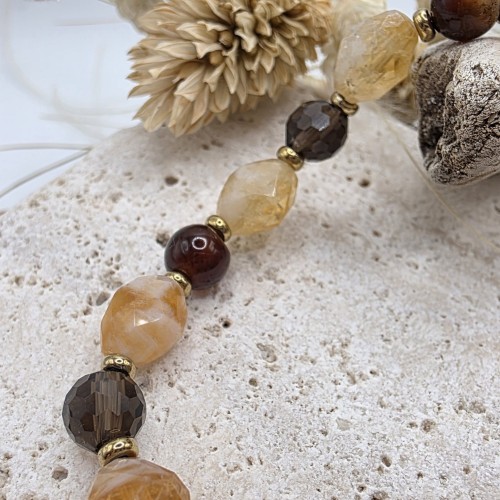 Bransoletka damska z cytrynu i kwarcu dymnego