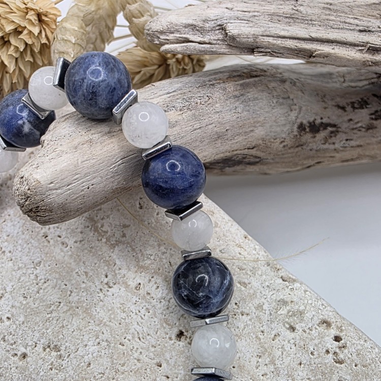 Bransoletka damska z sodalitu i kamienia księżycowego