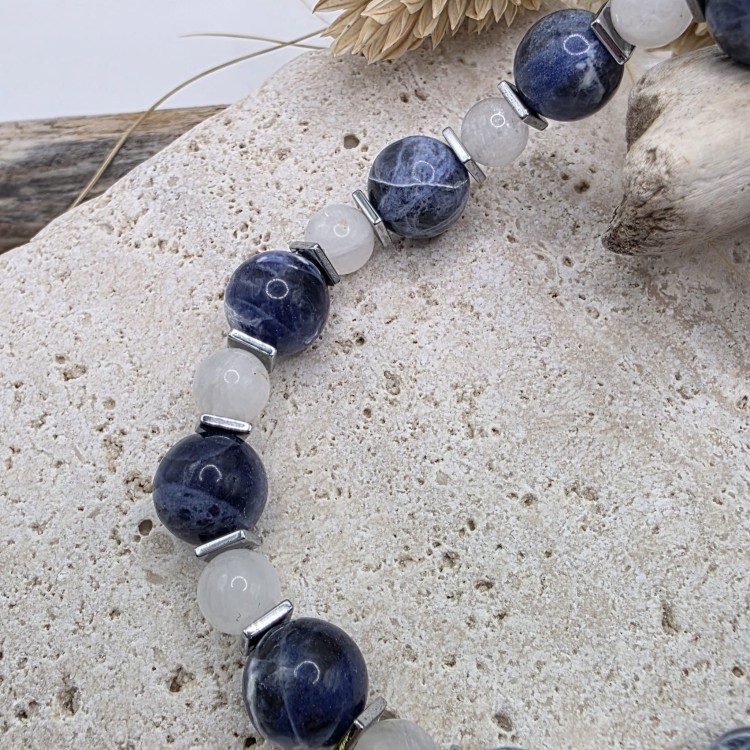 Bransoletka damska z sodalitu i kamienia księżycowego