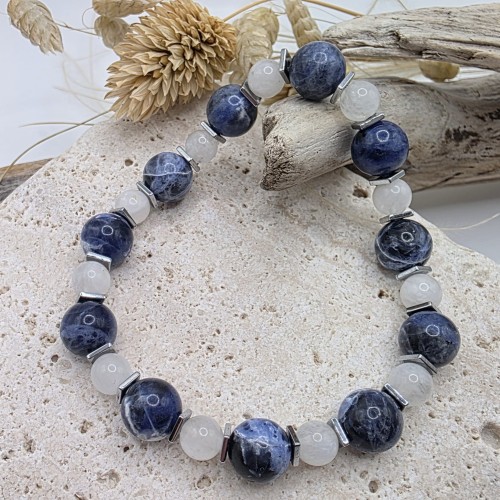 Bransoletka damska z sodalitu i kamienia księżycowego
