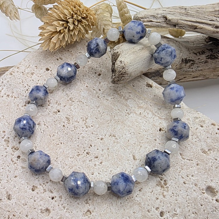 Bransoletka damska z sodalitu i kamienia księżycowego