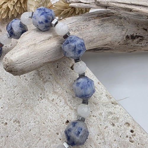 Bransoletka damska z sodalitu i kamienia księżycowego