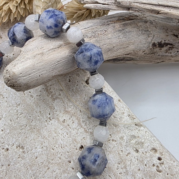 Bransoletka damska z sodalitu i kamienia księżycowego