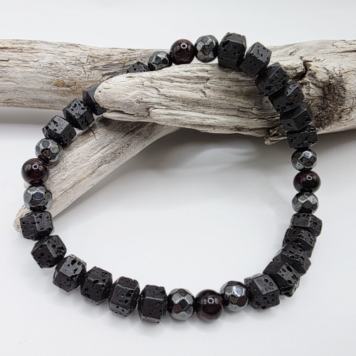 Bransoletka męska - lawa, granat, hematyt