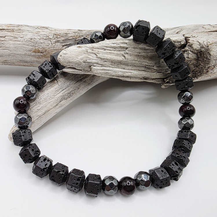 Bransoletka męska - lawa, granat, hematyt