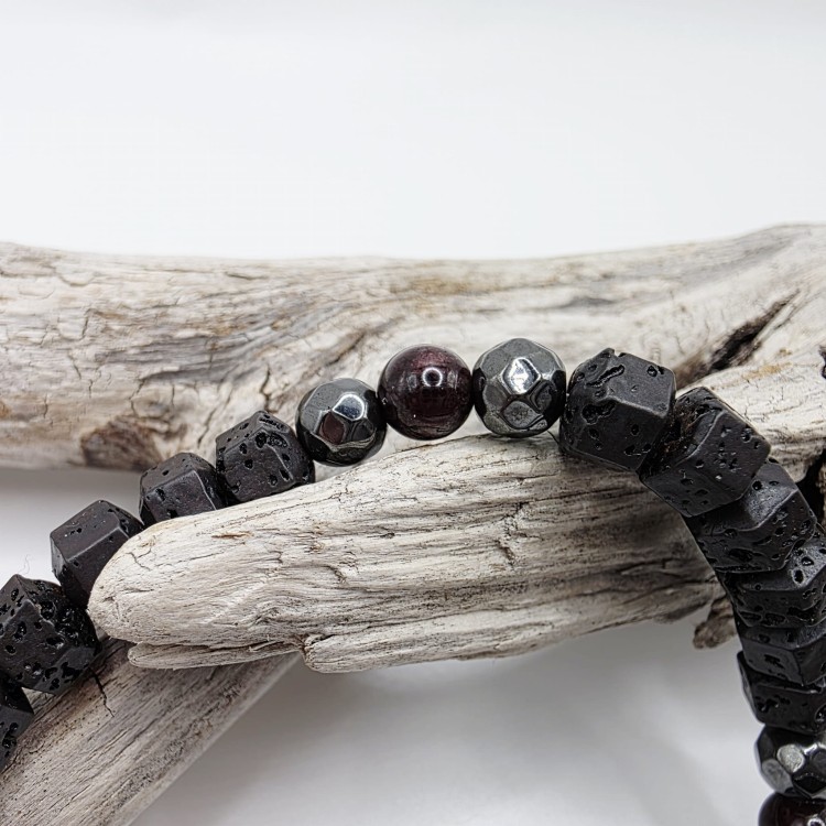 Bransoletka męska - lawa, granat, hematyt