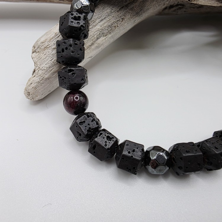 Bransoletka męska - lawa, granat, hematyt