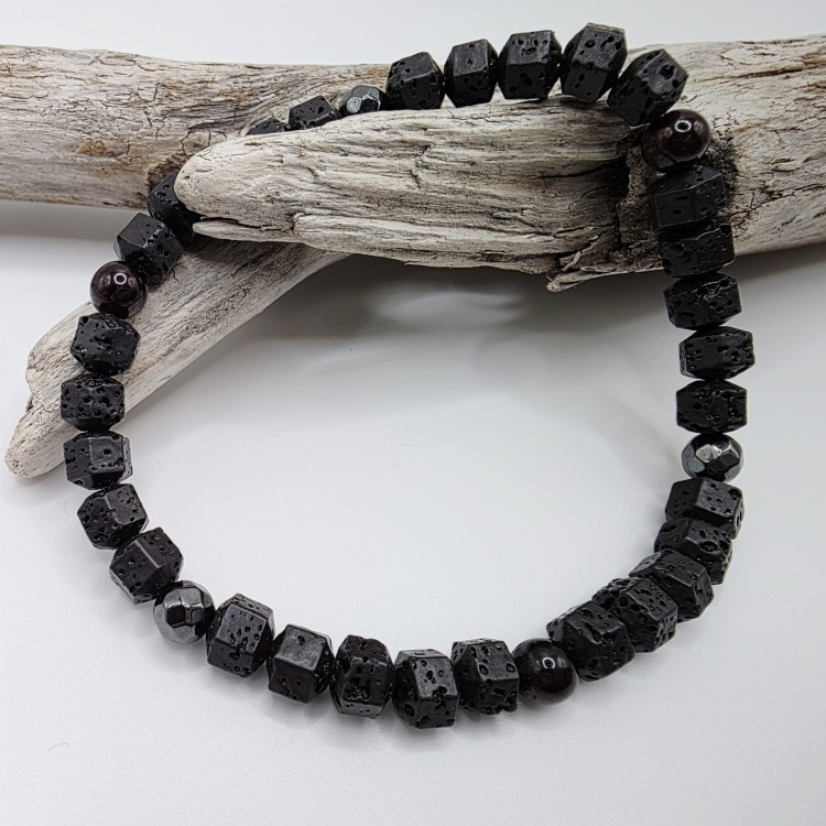 Bransoletka męska - lawa, granat, hematyt