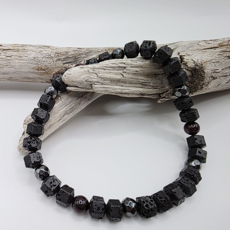 Bransoletka męska - lawa, granat, hematyt