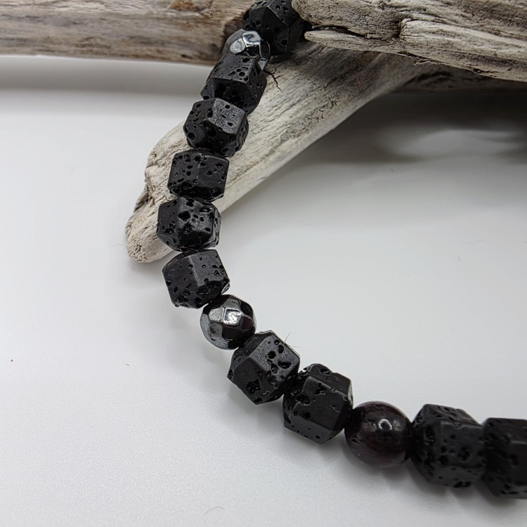 Bransoletka męska - lawa, granat, hematyt