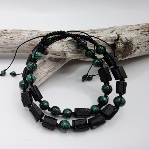 Bransoletki dla dwojga - czarny turmalin i malachit