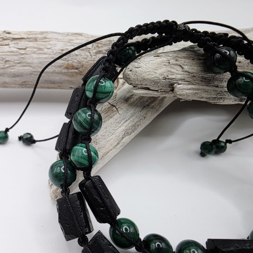 Bransoletki dla dwojga - czarny turmalin i malachit