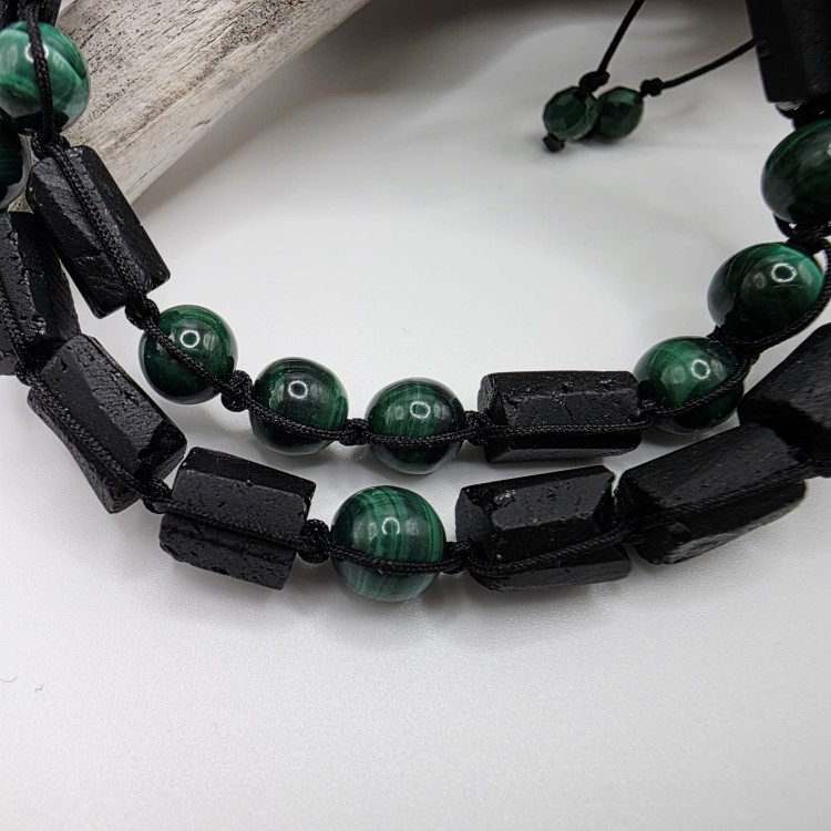 Bransoletki dla dwojga - czarny turmalin i malachit