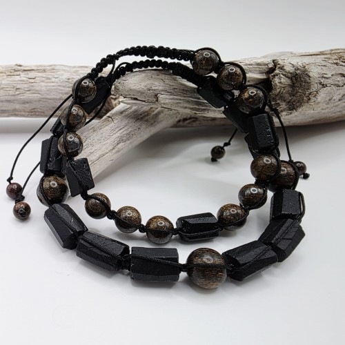 Bransoletki dla dwojga - czarny turmalin i bronzyt