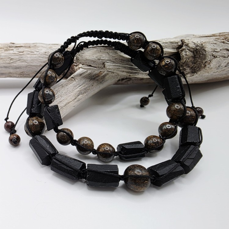 Bransoletki dla dwojga - czarny turmalin i bronzyt