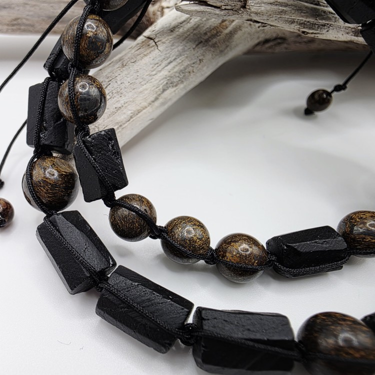 Bransoletki dla dwojga - czarny turmalin i bronzyt