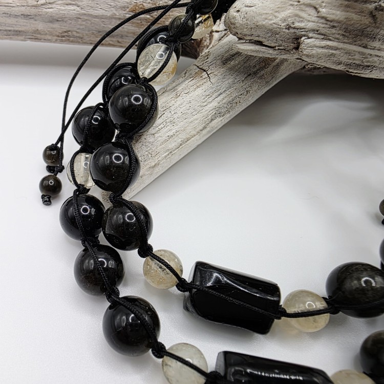 Bransoletki dla dwojga - czarny turmalin, obsydian i cytryn