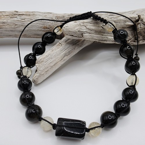 Bransoletki dla dwojga - czarny turmalin, obsydian i cytryn