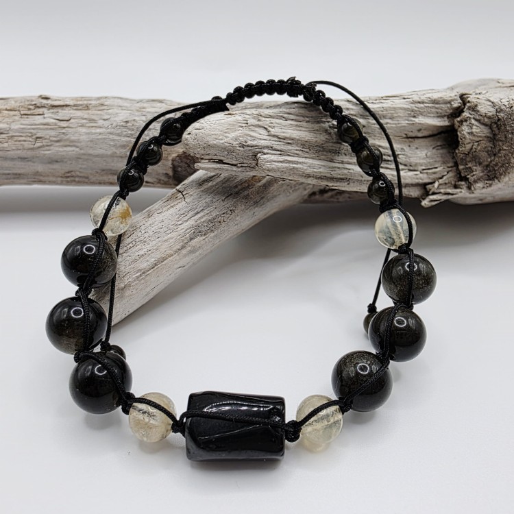 Bransoletki dla dwojga - czarny turmalin, obsydian i cytryn