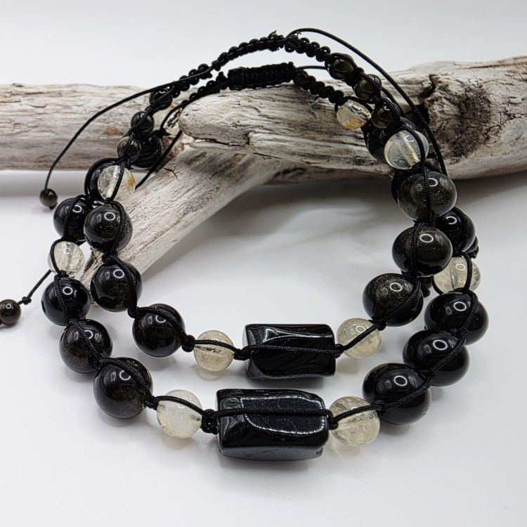 Bransoletki dla dwojga - czarny turmalin, obsydian i cytryn