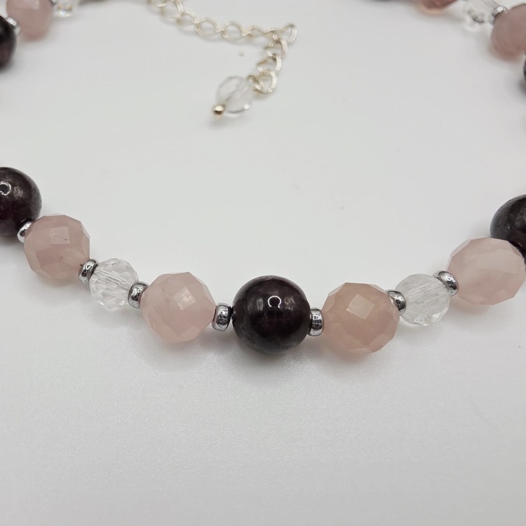 Bransoletka z kamieni - amulet miłości i namiętności granat kwarc różowy