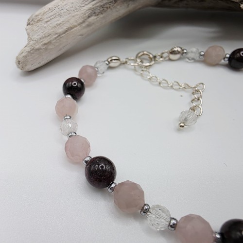 Bransoletka z kamieni - amulet miłości i namiętności granat kwarc różowy