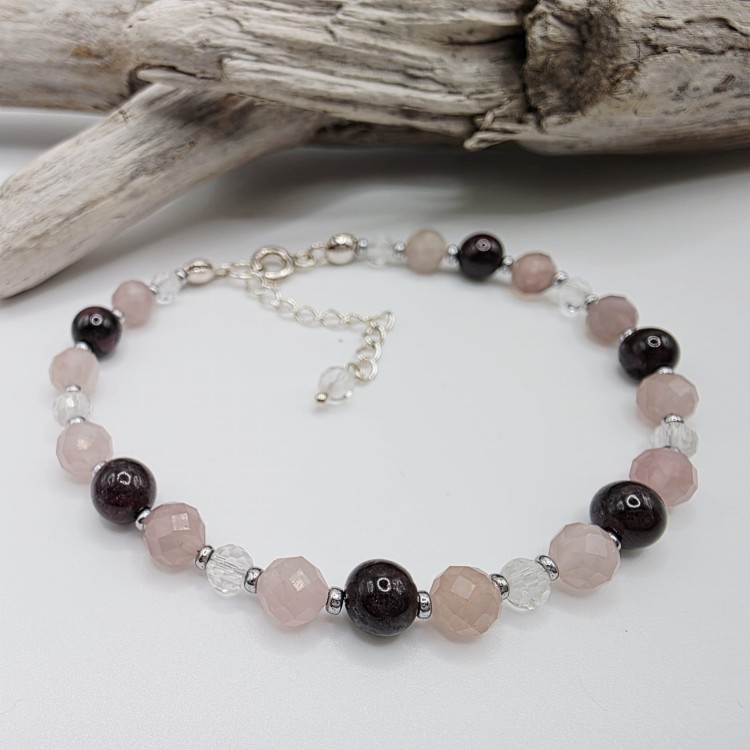 Bransoletka z kamieni - amulet miłości i namiętności granat kwarc różowy