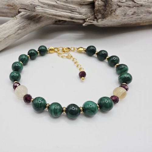 Bransoletka damska z kamieni naturalnych - malachit, granat, cytryn