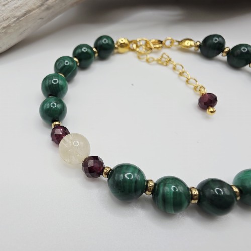 Bransoletka damska z kamieni naturalnych - malachit, granat, cytryn