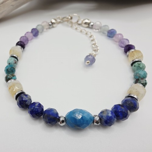 Bransoletka z kamieni - amulet wiedza to potęga apatyt fluoryt