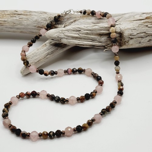 Naszyjnik z kamieni naturalnych - rodochrozyt i kwarc różowy