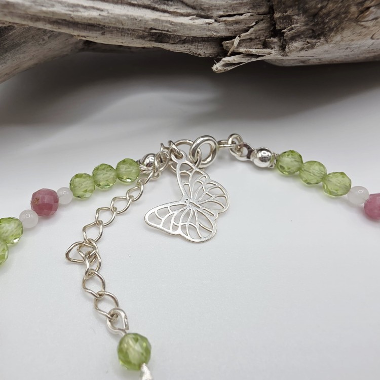 Bransoletka damska z kamieni naturalnych - oliwin, turmalin różowy, kwarc różowy