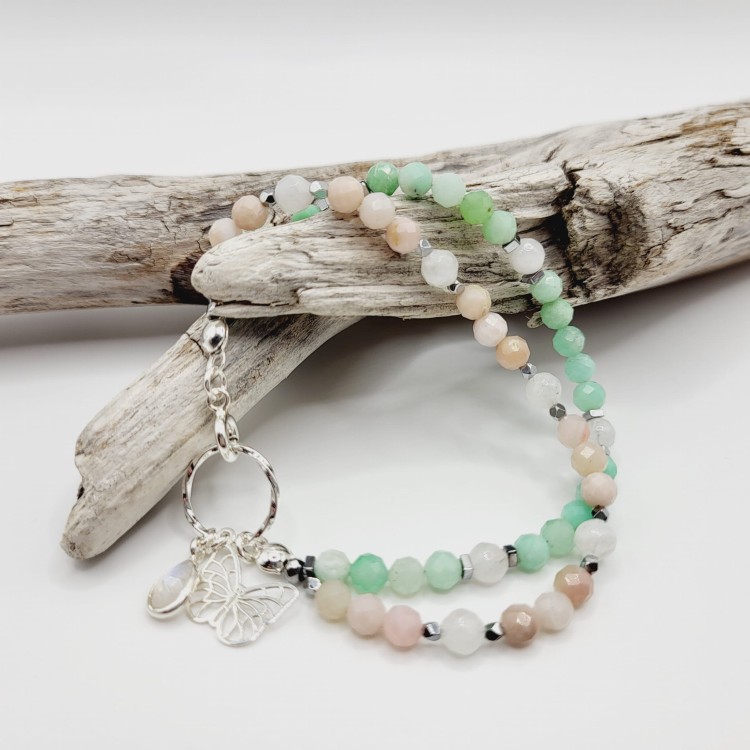 Bransoletka z kamieni naturalnych - chryzopraz, opal, kamień księżycowy