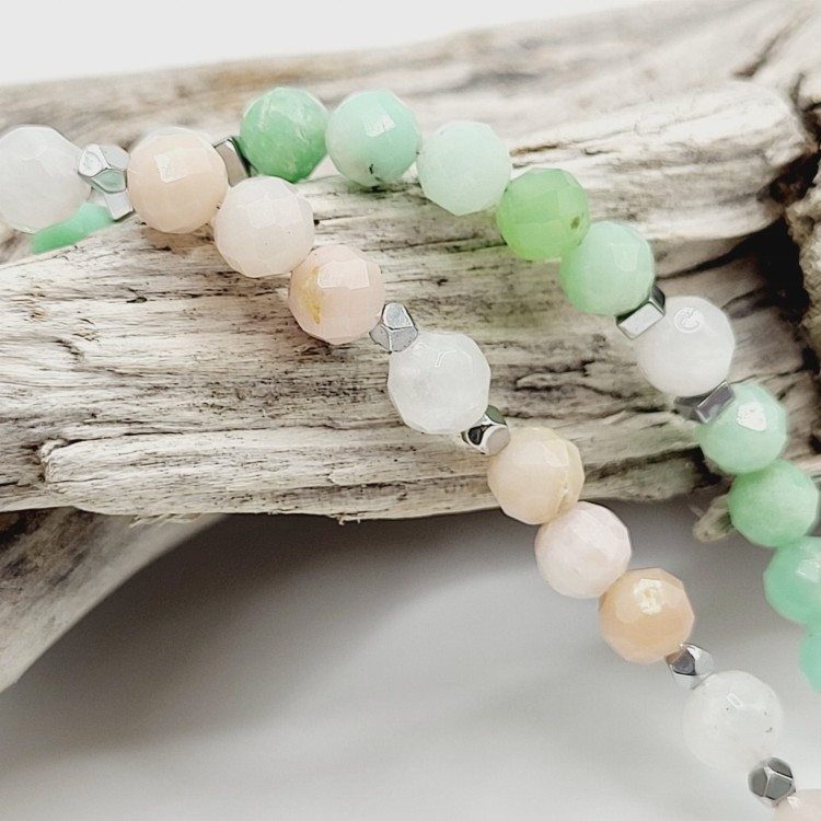 Bransoletka z kamieni naturalnych - chryzopraz, opal, kamień księżycowy
