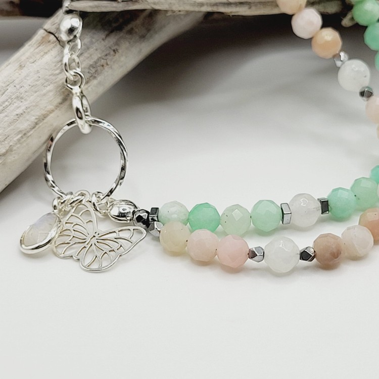 Bransoletka z kamieni naturalnych - chryzopraz, opal, kamień księżycowy