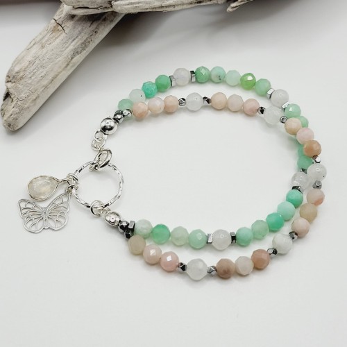 Bransoletka z kamieni naturalnych - chryzopraz, opal, kamień księżycowy