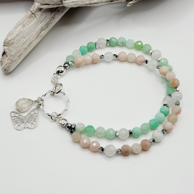 Bransoletka z kamieni naturalnych - chryzopraz, opal, kamień księżycowy