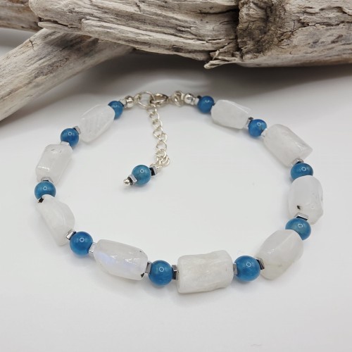 Bransoletka z kamieni naturalnych - kamień księżycowy, apatyt