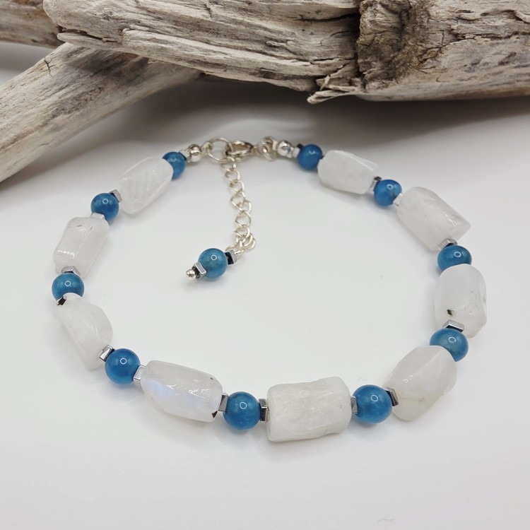 Bransoletka z kamieni naturalnych - kamień księżycowy, apatyt